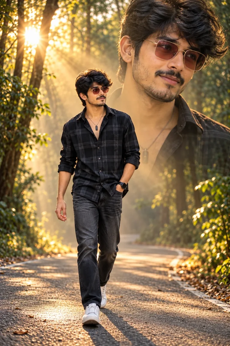 Cinematic Golden Hour Forest Portrait of a Stylish Indian Man